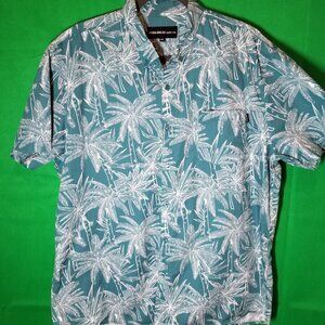 Molokai Surf Co Button Up Short Sleeve Shirt Mens XL Teal With White Palm Trees